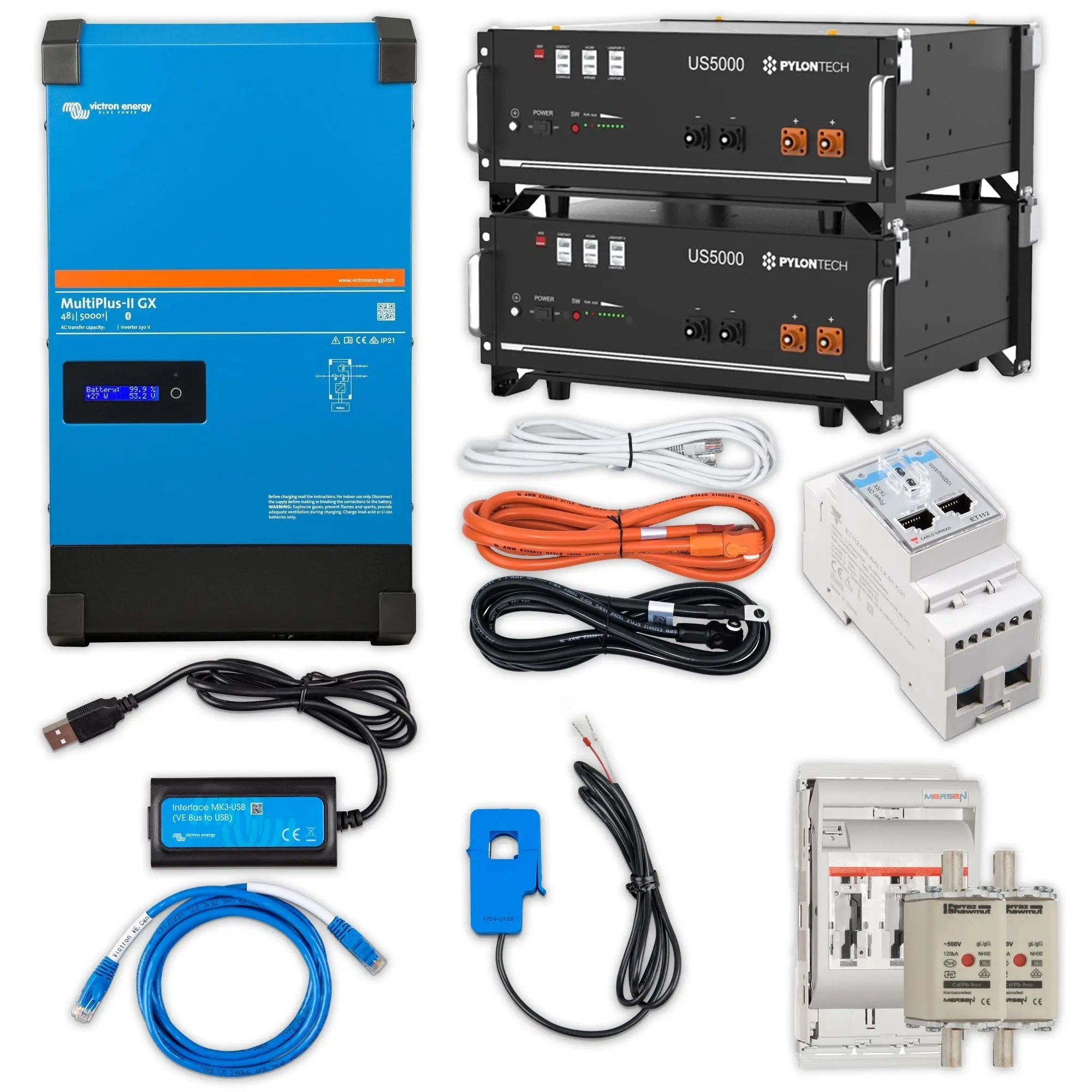 victron-multiplus-ii-gx-5kva-ac-charger-full-kit-2x-us5000-pylontech-batteries-110837 kit solaire précablé